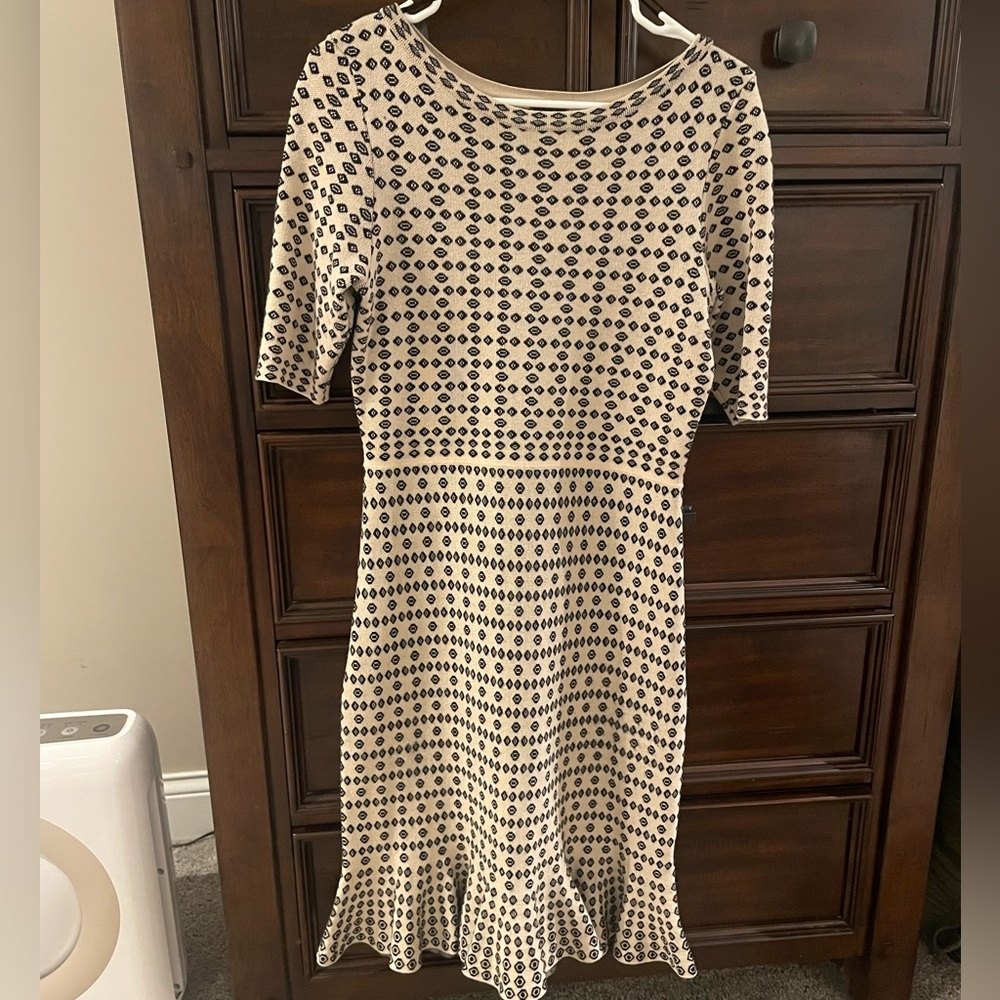 Cream and Black Patterned Mini Dress
